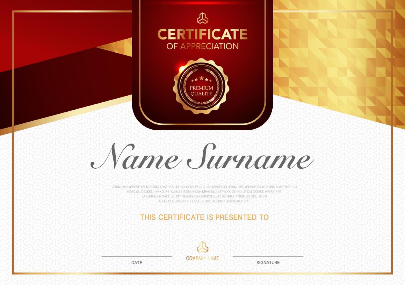 Certificate template red and gold luxury style image. Diploma of geometric modern design. eps10 vector. vector