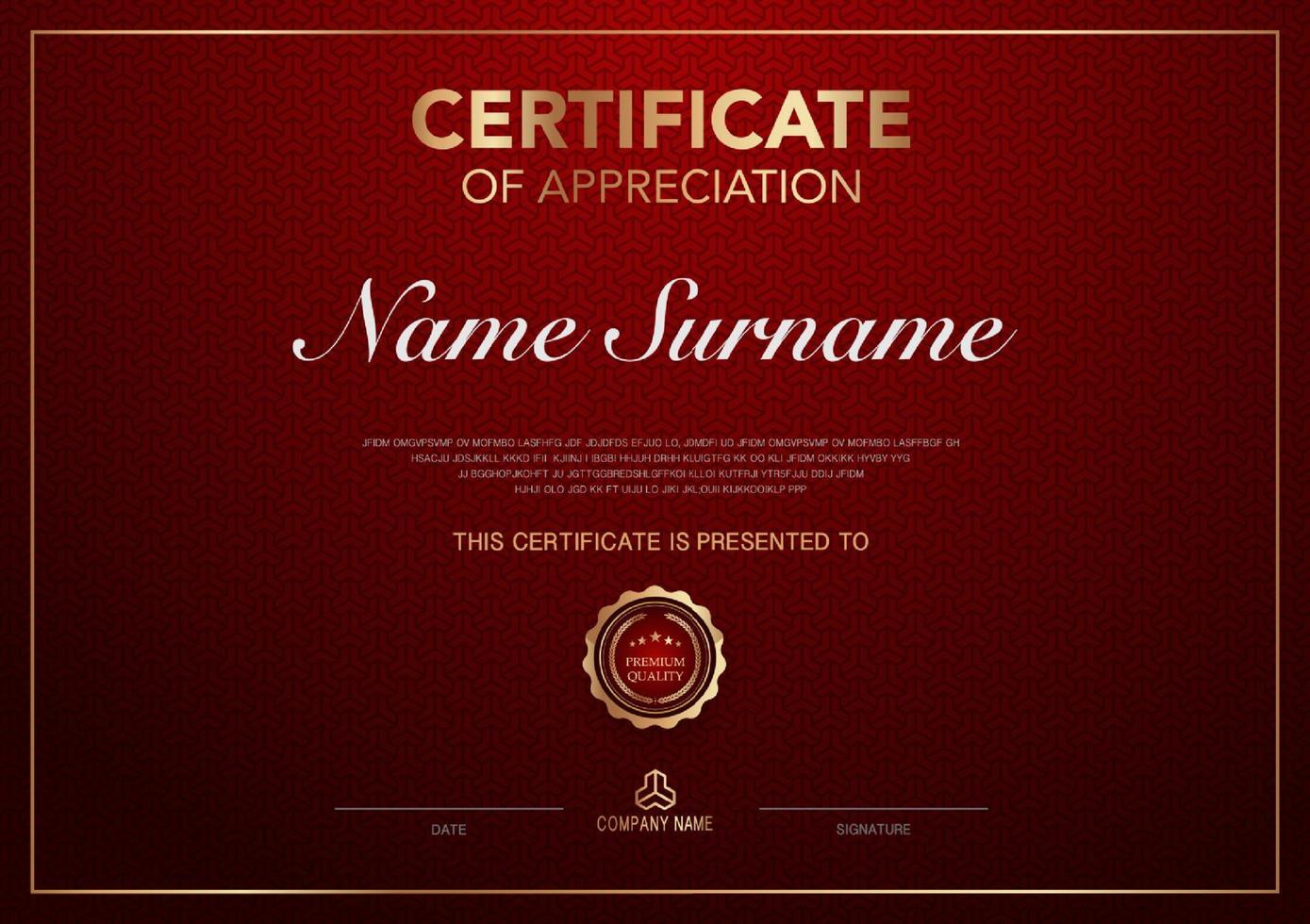 Certificate template red and gold luxury style image. Diploma of geometric modern design. eps10 vector. vector