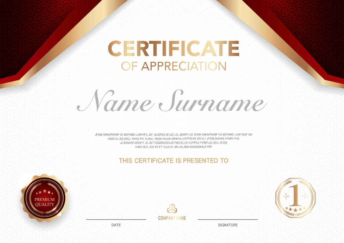 Certificate template red and gold luxury style image. Diploma of geometric modern design. eps10 vector. vector