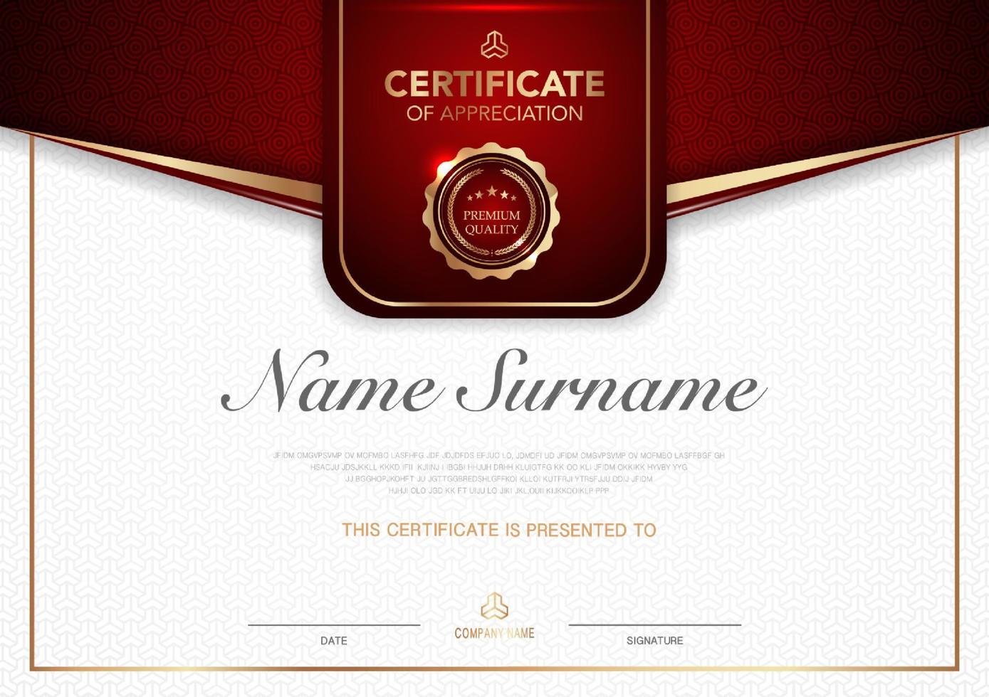 Certificate template red and gold luxury style image. Diploma of geometric modern design. eps10 vector. vector