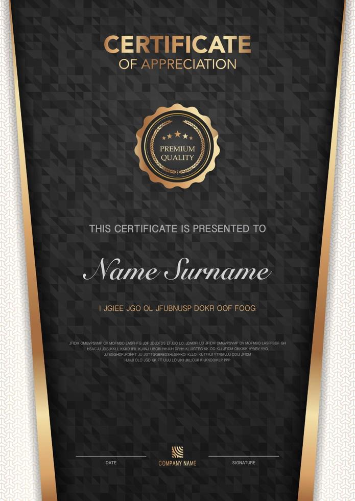 diploma certificate template black and gold color with luxury and modern style vector image, award suitable for appreciation. Vector illustration eps10.