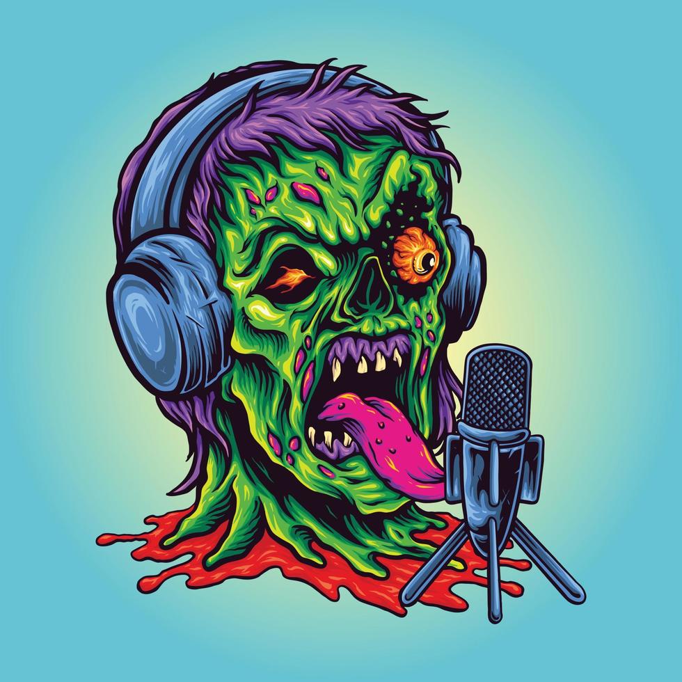 angry head zombie podcast logo ilustraciones vector