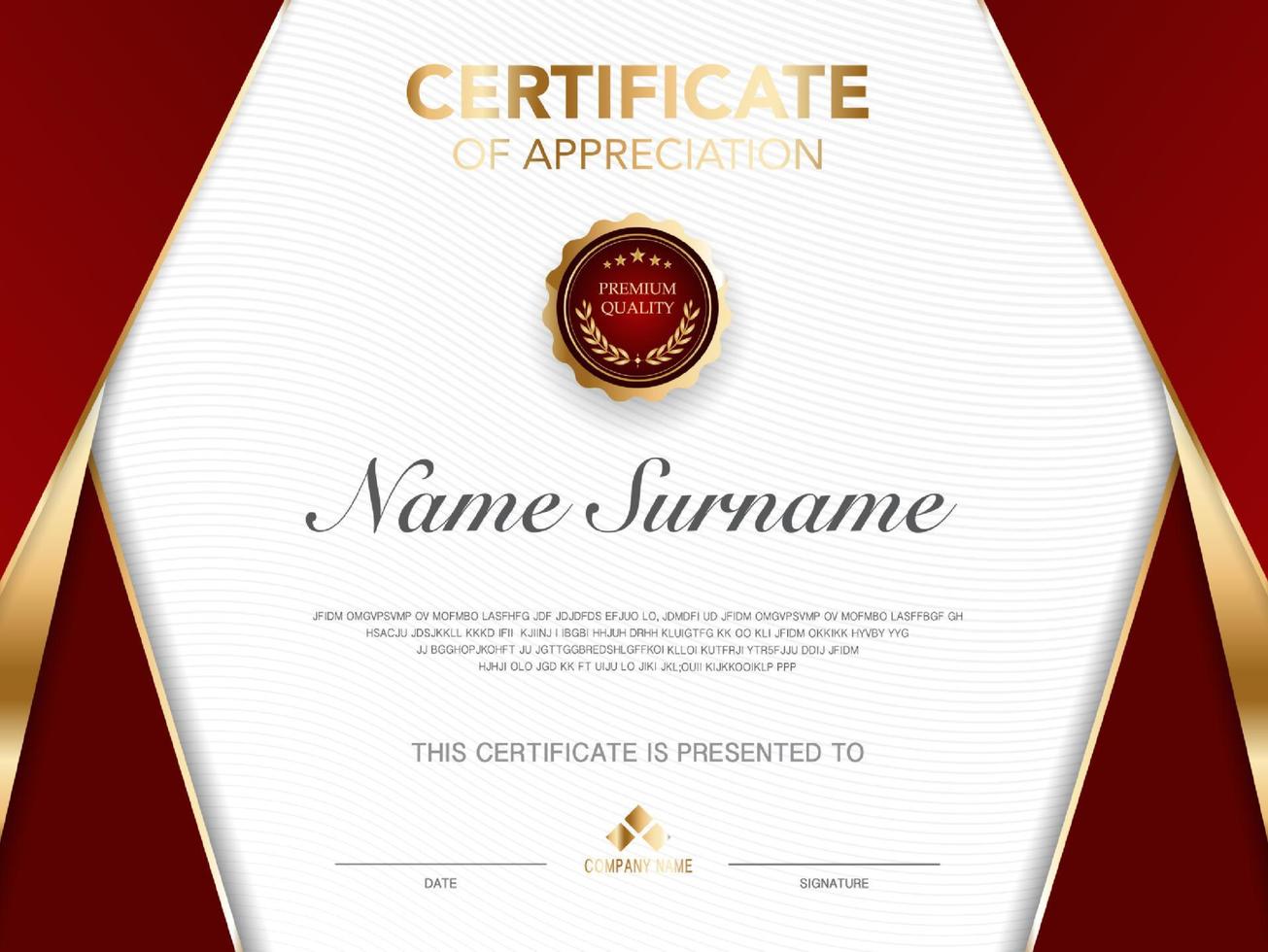 Certificate template red and gold luxury style image. Diploma of geometric modern design. eps10 vector. vector