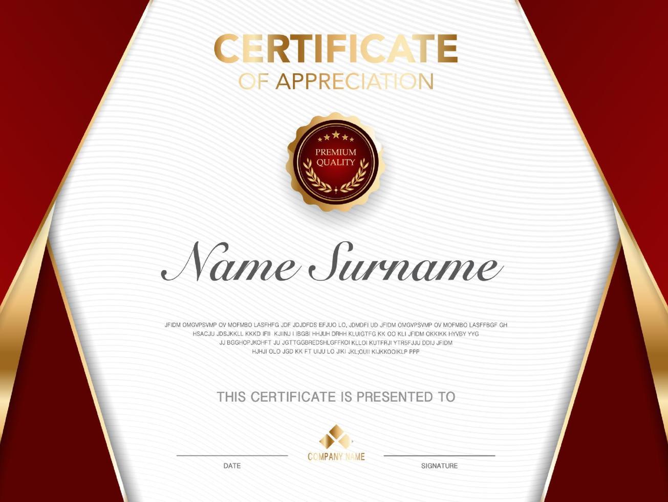 Certificate template red and gold luxury style image. Diploma of geometric modern design. eps10 vector. vector