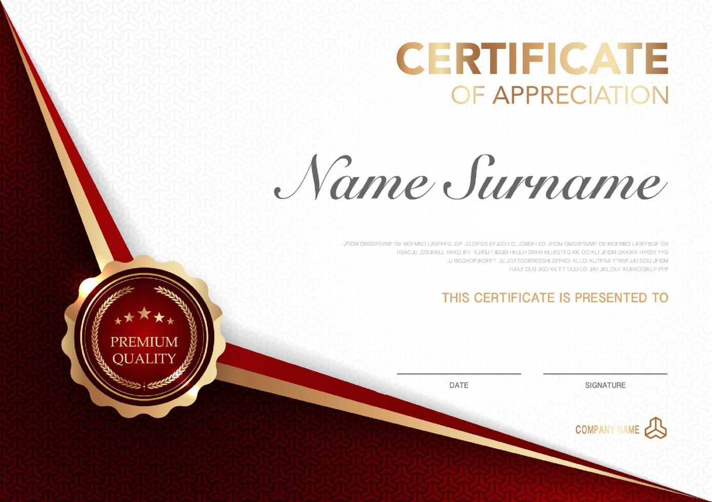 Certificate template red and gold luxury style image. Diploma of geometric modern design. eps10 vector. vector