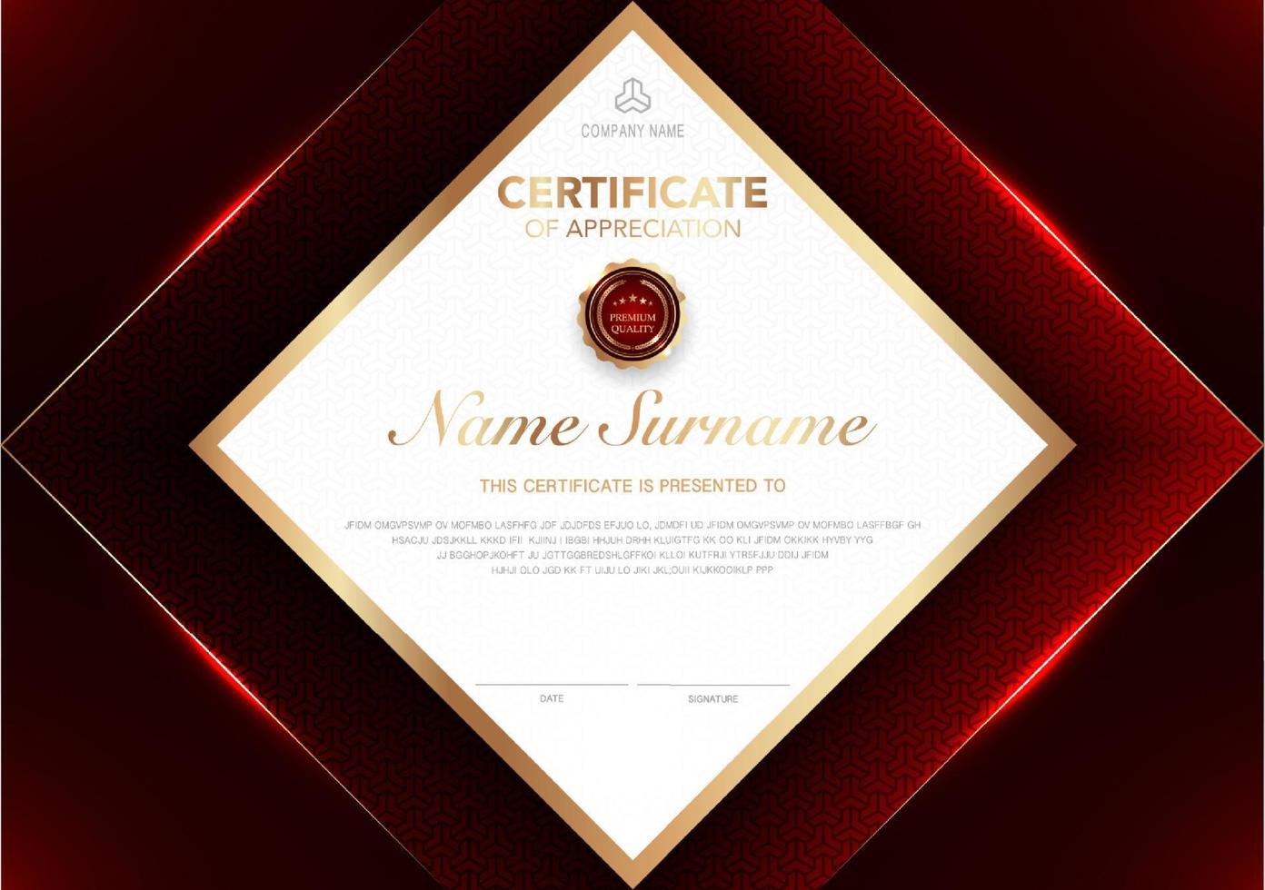 Certificate template red and gold luxury style image. Diploma of geometric modern design. eps10 vector. vector