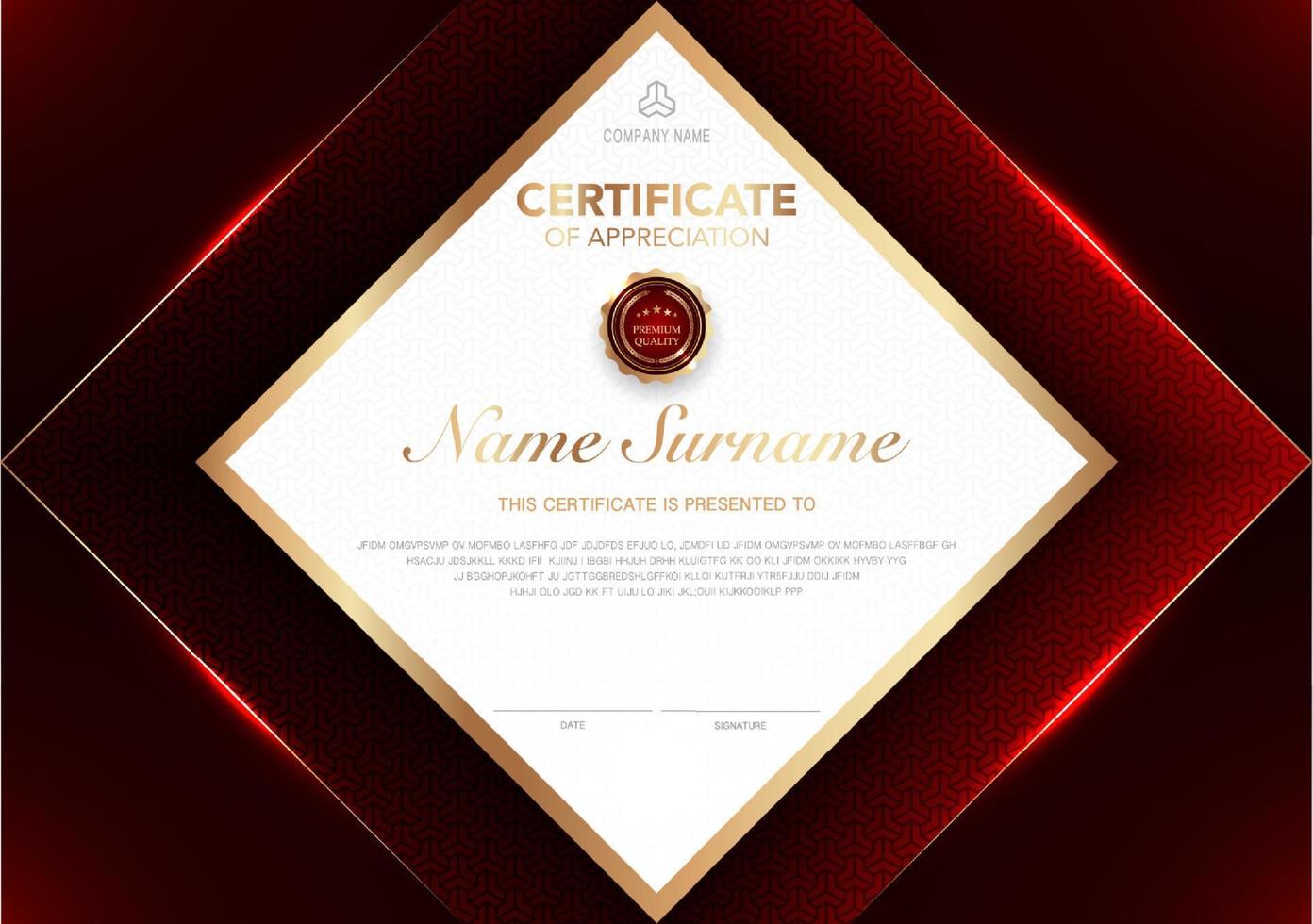 Certificate template red and gold luxury style image. Diploma of geometric modern design. eps10 vector. vector