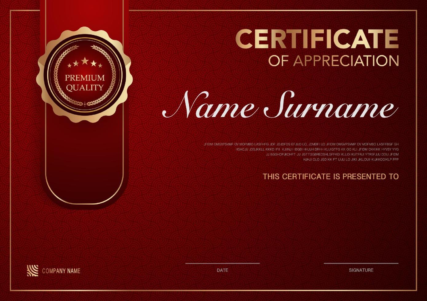 Certificate template red and gold luxury style image. Diploma of geometric modern design. eps10 vector. vector