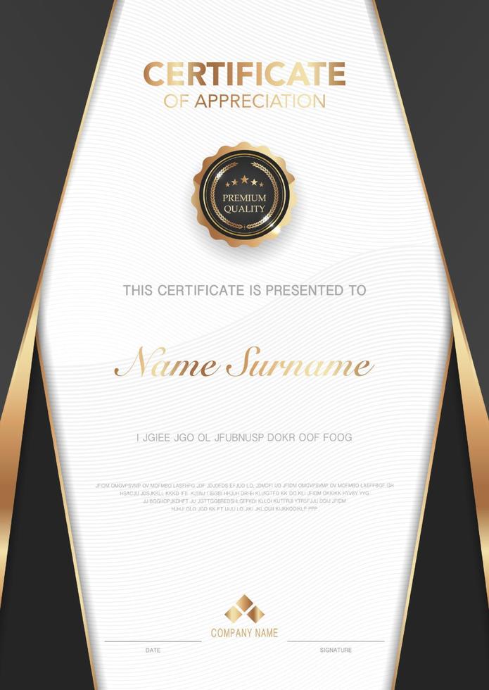 diploma certificate template black and gold color with luxury and modern style vector image, award suitable for appreciation. Vector illustration eps10.