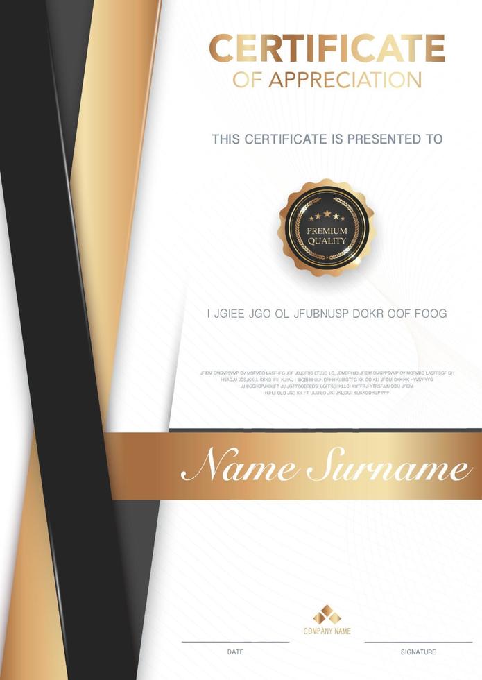 diploma certificate template black and gold color with luxury and modern style vector image, award suitable for appreciation. Vector illustration eps10.