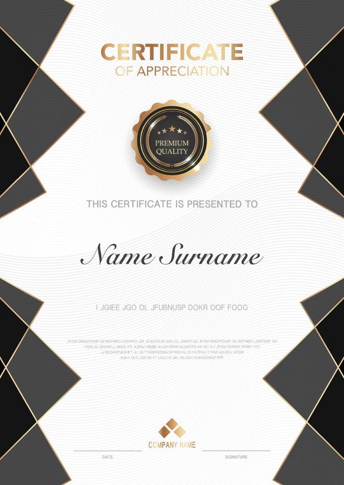 diploma certificate template black and gold color with luxury and modern style vector image, award suitable for appreciation. Vector illustration eps10.