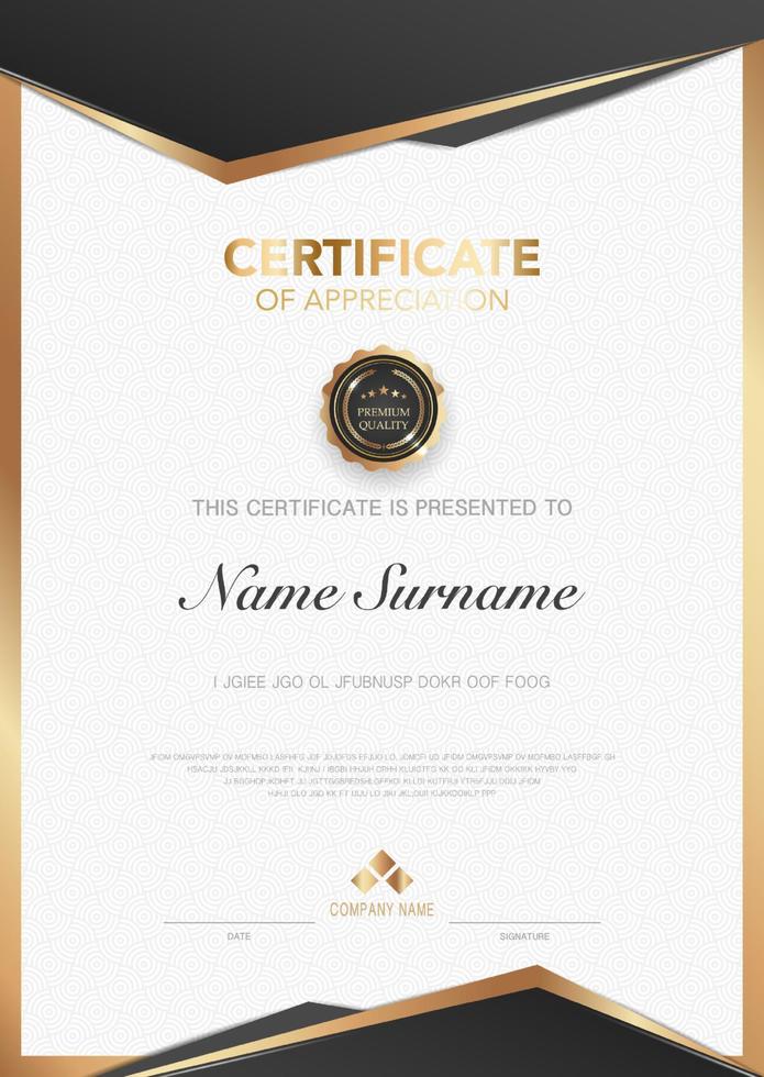 diploma certificate template black and gold color with luxury and modern style vector image, award suitable for appreciation. Vector illustration eps10.