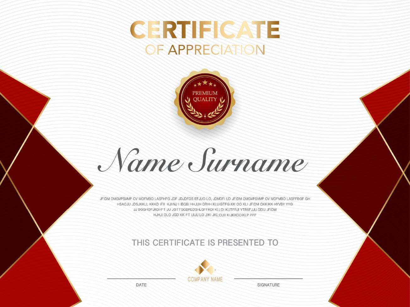 Certificate template red and gold luxury style image. Diploma of geometric modern design. eps10 vector. vector