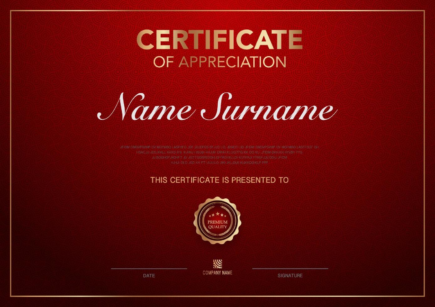 Certificate template red and gold luxury style image. Diploma of geometric modern design. eps10 vector. vector