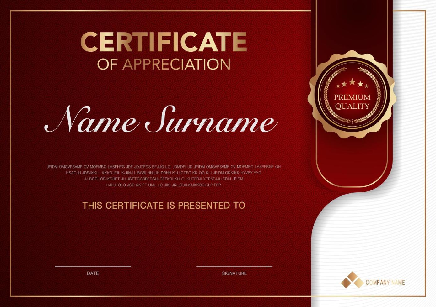 Certificate template red and gold luxury style image. Diploma of geometric modern design. eps10 vector. vector