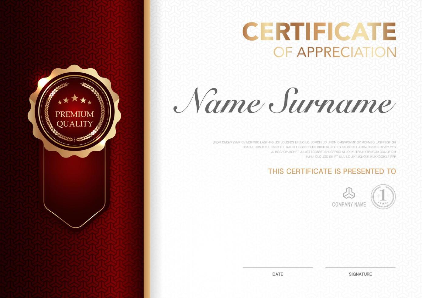 Certificate template red and gold luxury style image. Diploma of geometric modern design. eps10 vector. vector