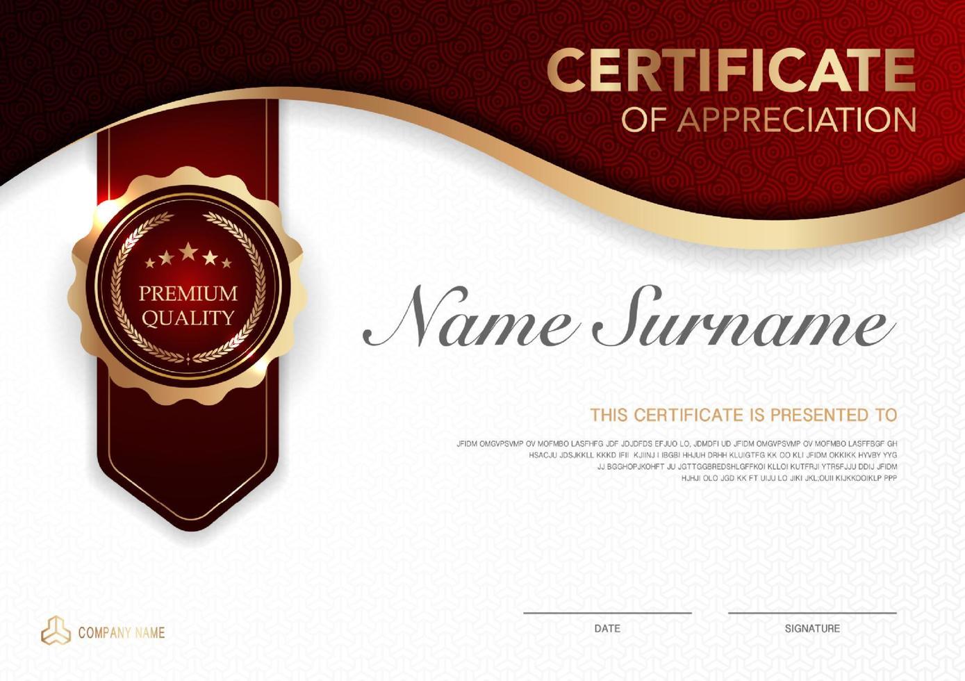 Certificate template red and gold luxury style image. Diploma of geometric modern design. eps10 vector. vector