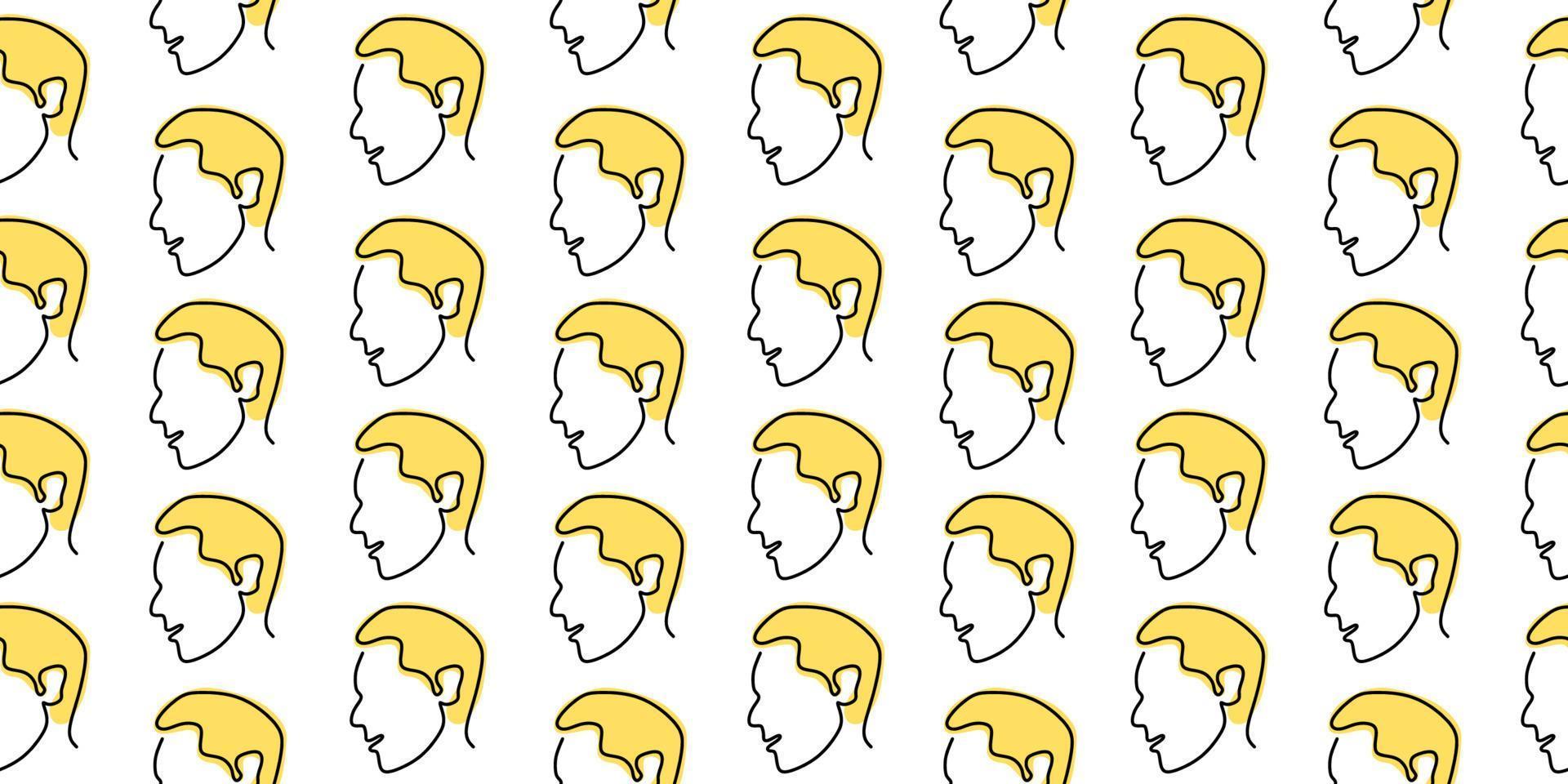 Set of templates with continuous man faces in abstract trendy style. vector