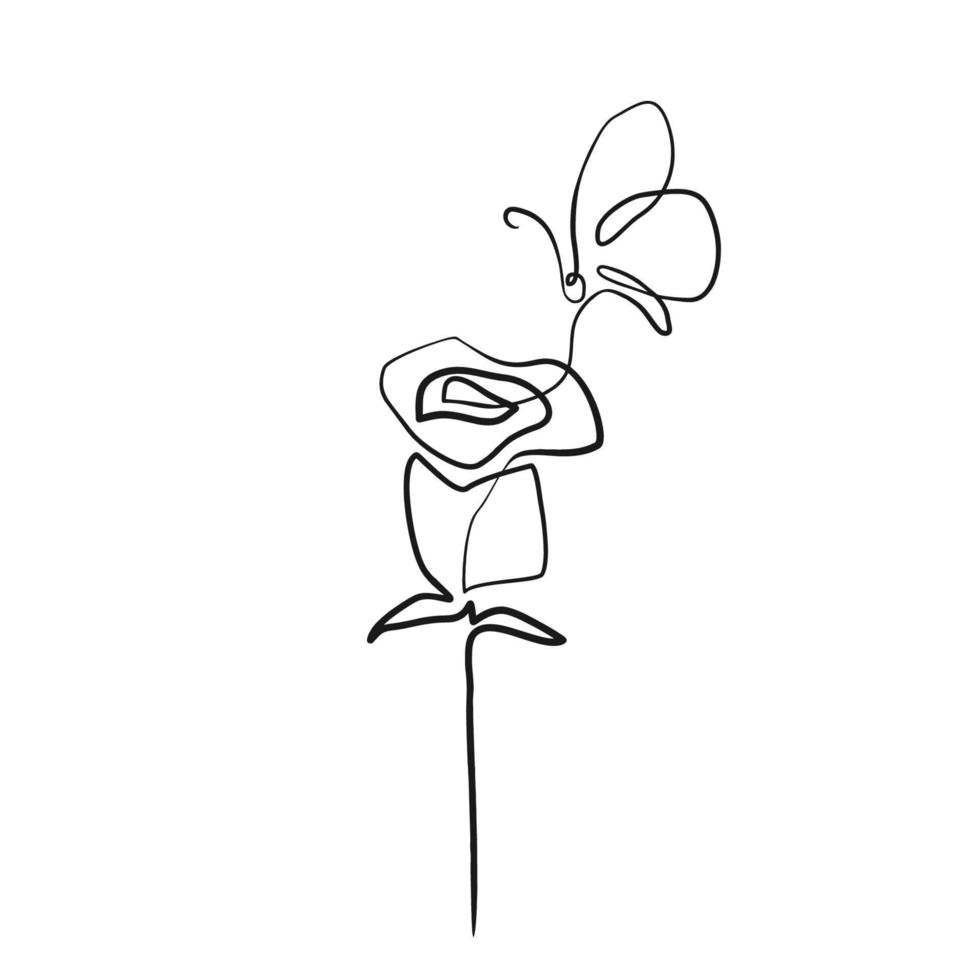 Flower one line drawing minimalist, rose floral contour hand drawn. vector