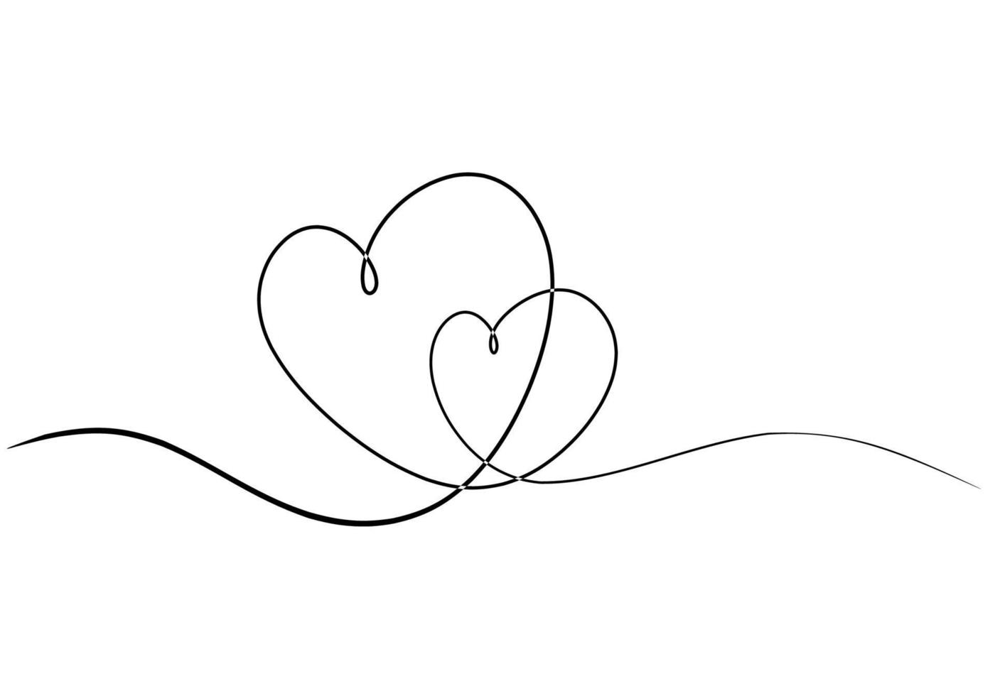 Heart line drawing, couple romantic symbol with one continuous line. vector