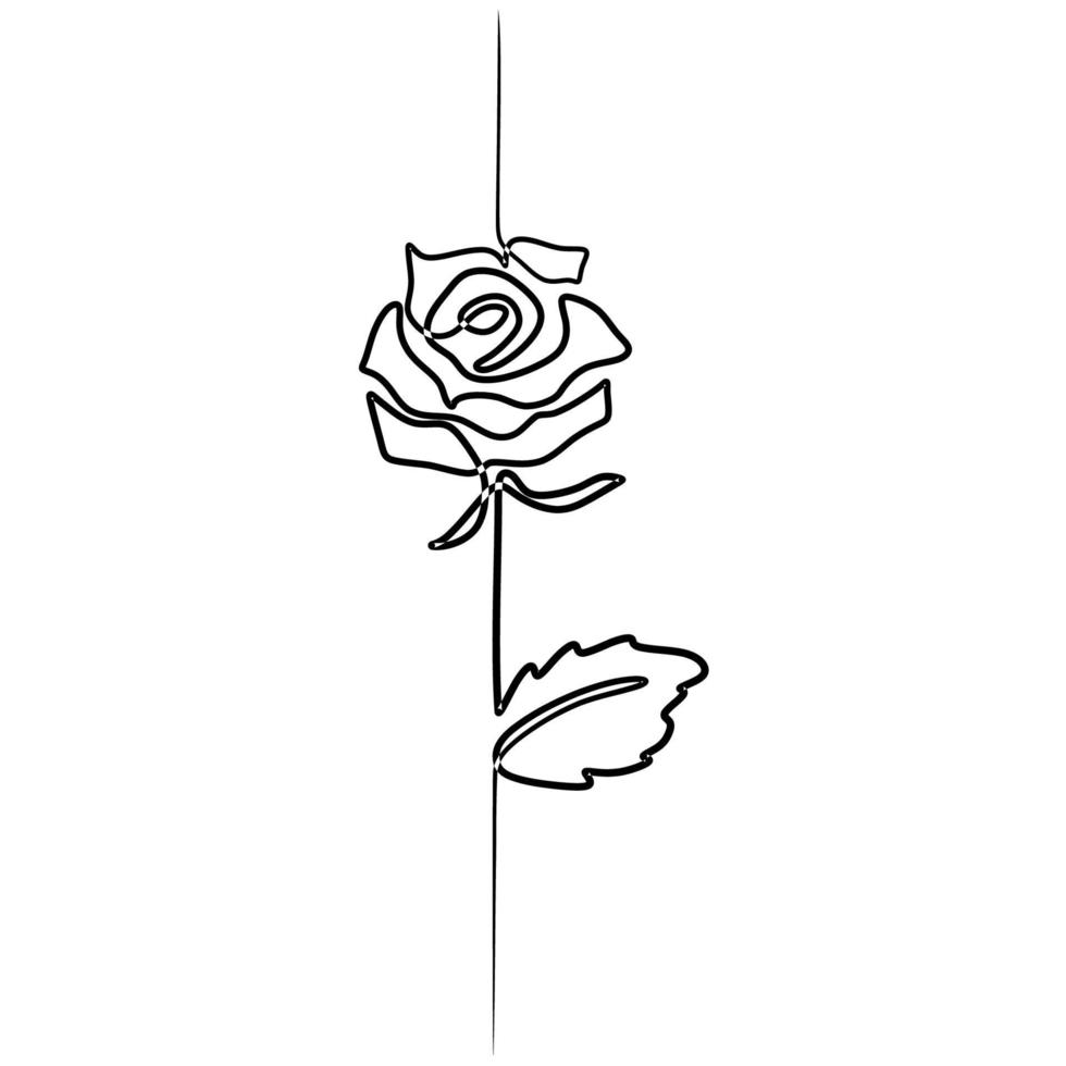 Flower one line drawing minimalist, rose floral contour hand drawn. vector