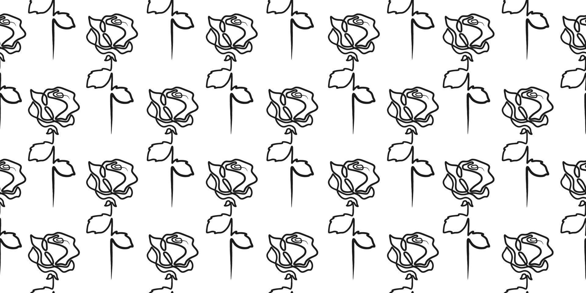 Continuous line rose seamless pattern. Minimalist hand drawn flower. vector