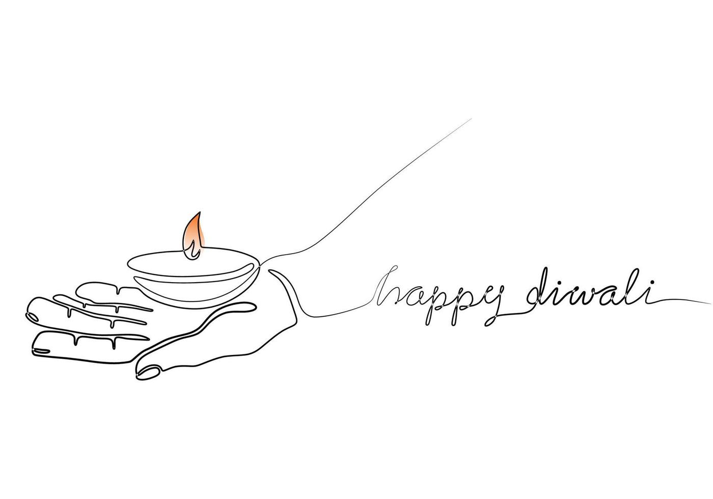 Continuous one line drawing hand holding burning candle diwali day vector