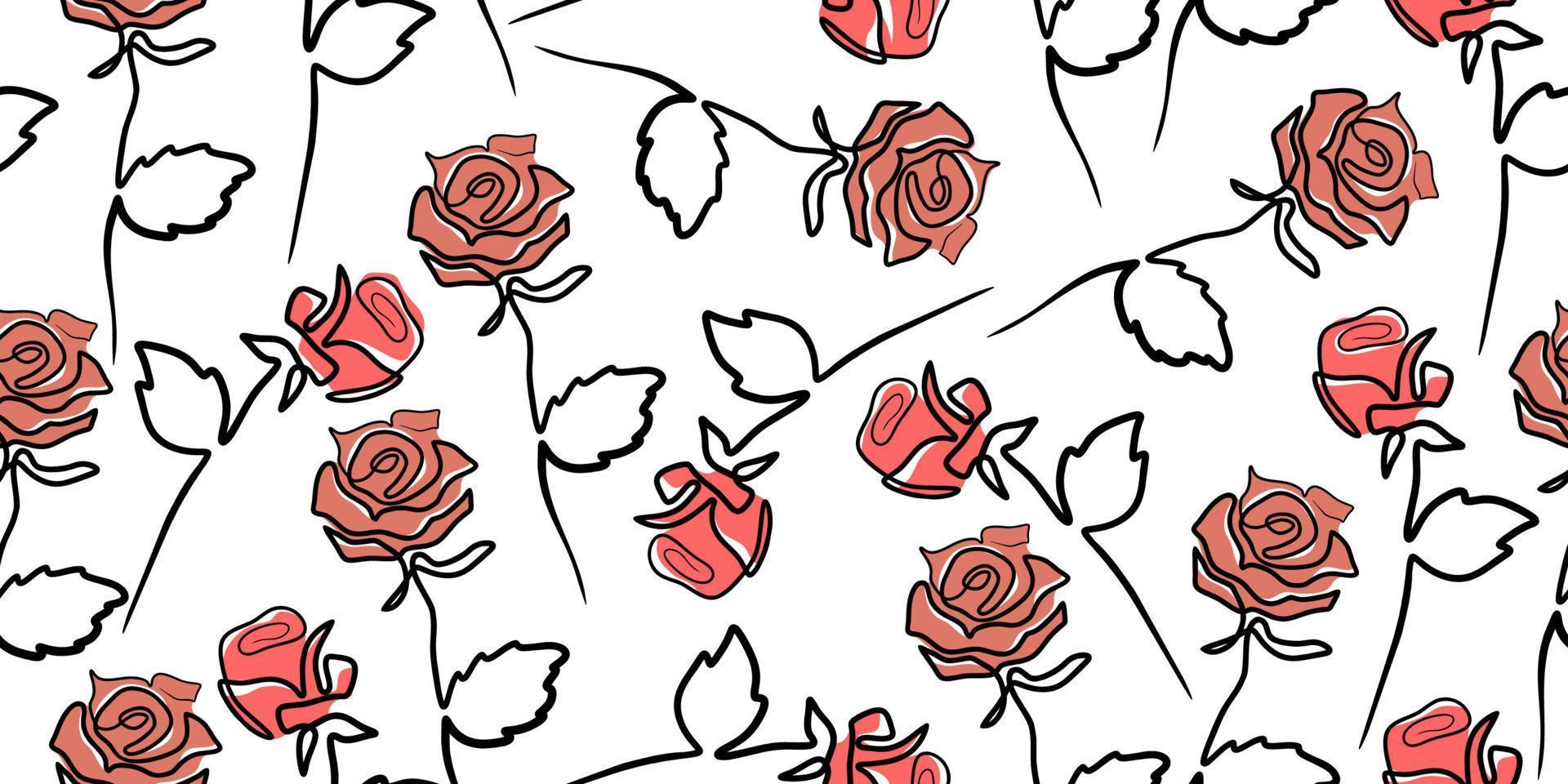 one line rose seamless pattern. Minimalist hand drawn flower. vector