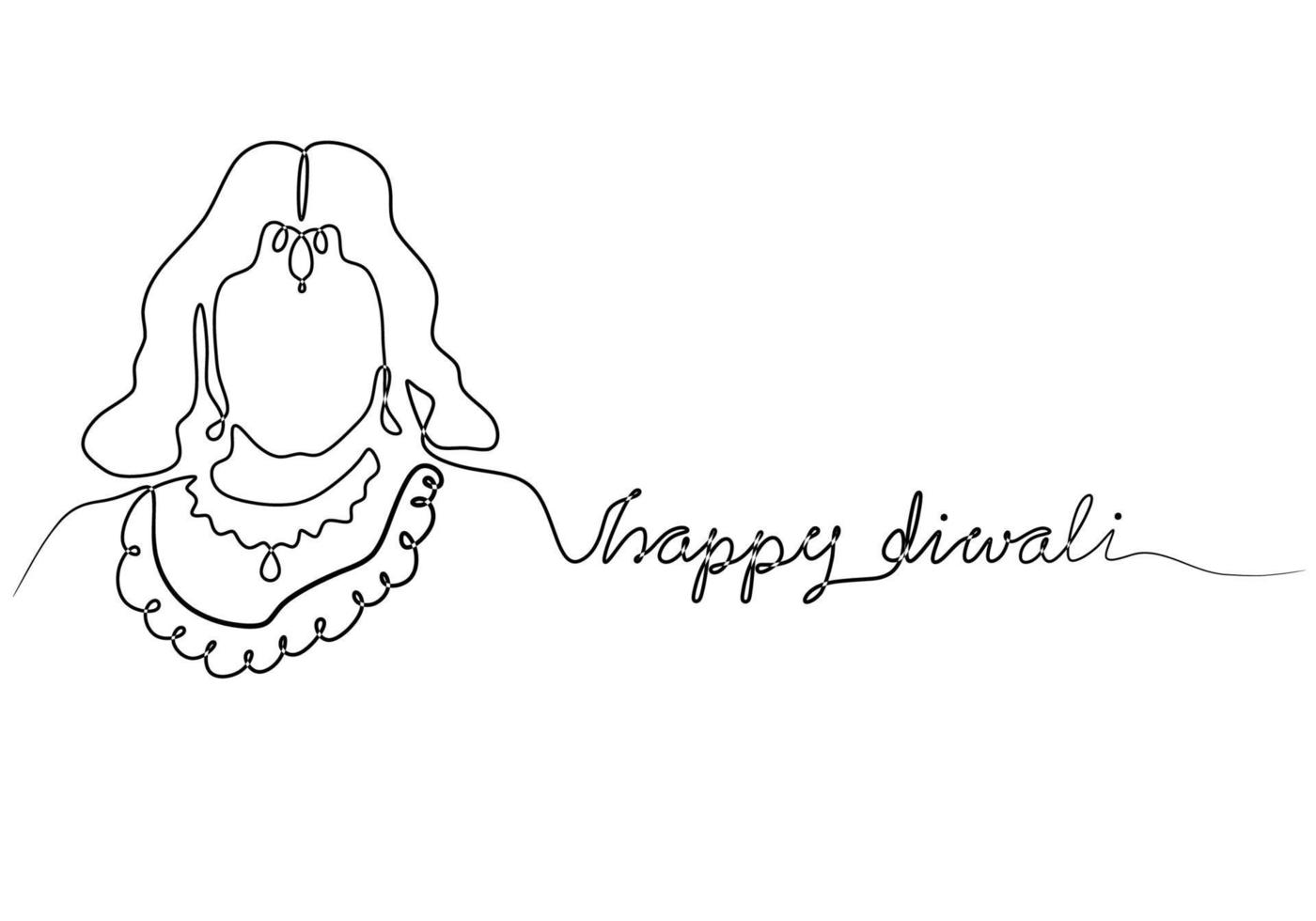 One line drawing diwali with indian lady vector