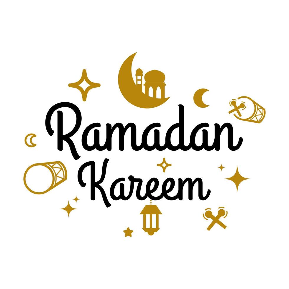 Ramadan Kareem Vector Template. Happy Eid Mubarak Typography and Eid Al Fitr Lettering Handmade with object badge for Islamic Holy Holiday. Muslim tradition Calligraphy, hand writting Concept 16