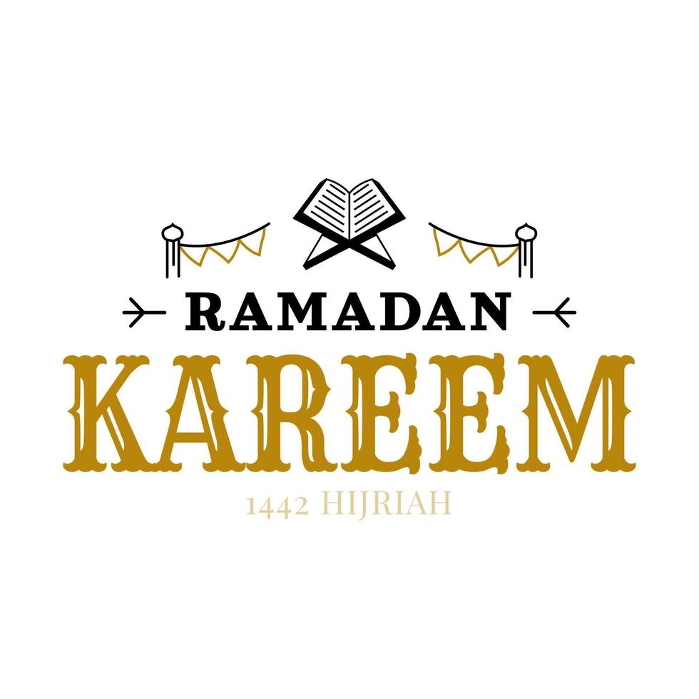 Ramadan Kareem Vector Template. Happy Eid Mubarak Typography and Lettering Handmade with object badge for Islamic Holy Holiday. Muslim tradition Calligraphy, hand writting Concept