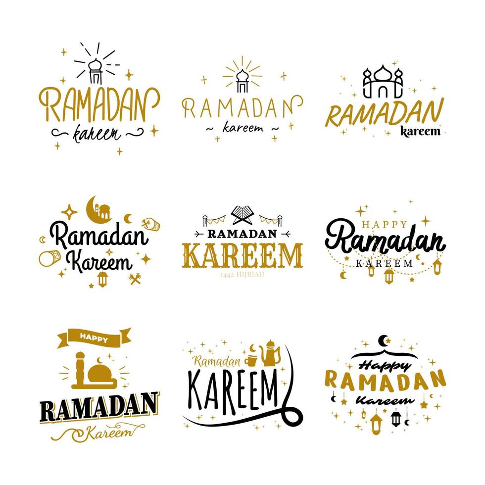 Ramadan Kareem Vector Template Collection. Happy Eid Mubarak Typography and Eid Al Fitr Lettering 24