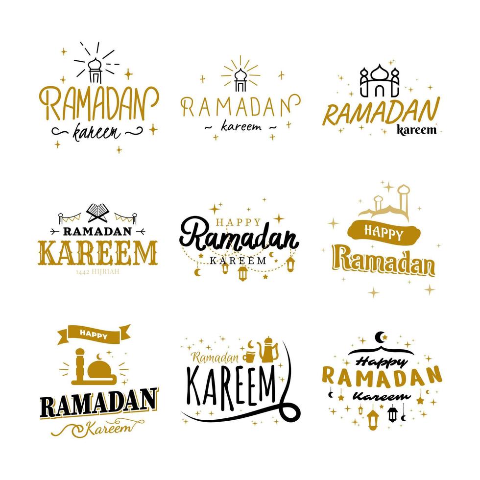 Ramadan Kareem Vector Template Collection. Happy Eid Mubarak Typography and Eid Al Fitr Lettering 24