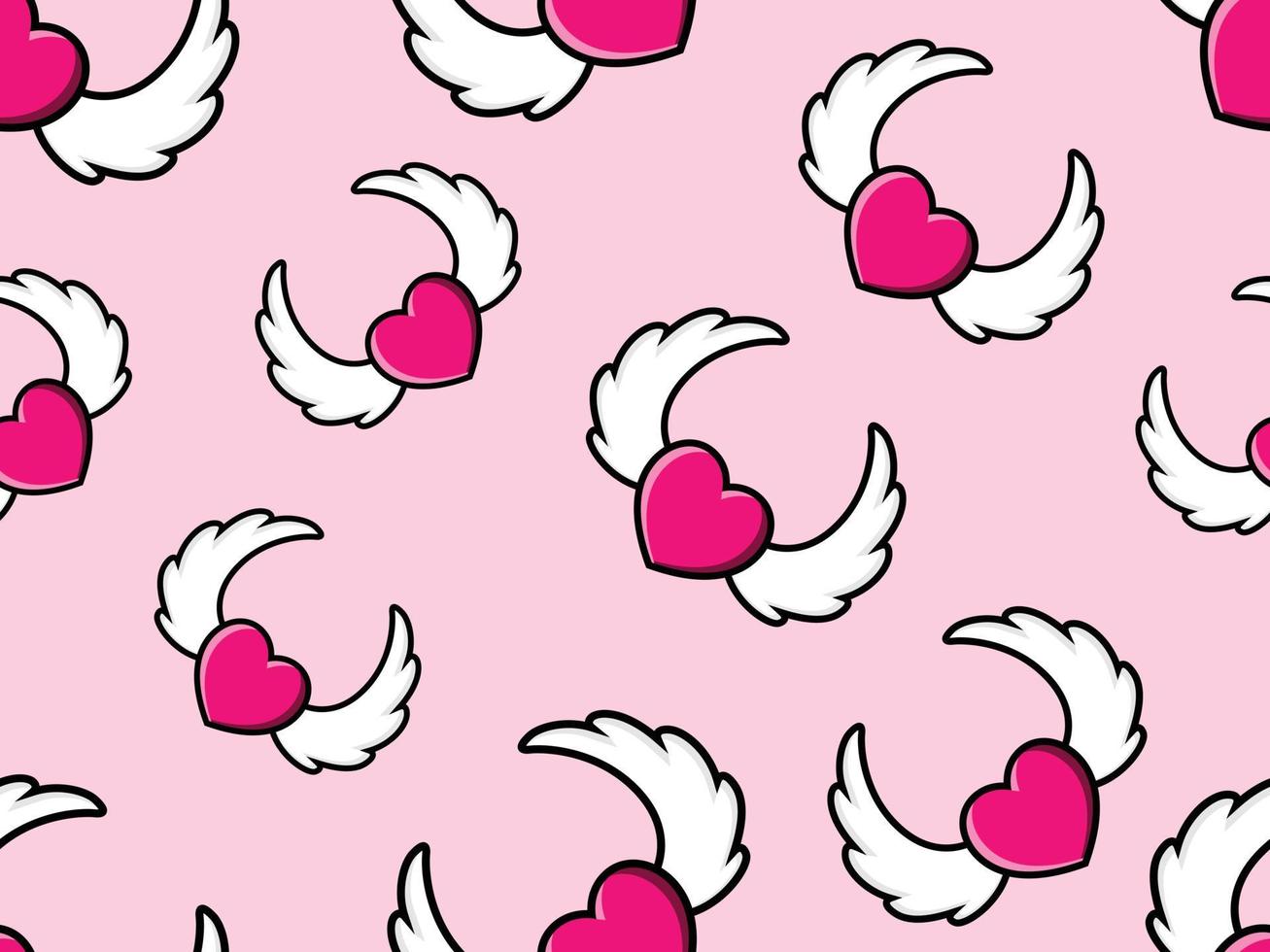 Happy Valentine's Day Pattern with Hearts with Wings Icon Design. Love and wing Seamless Background vector