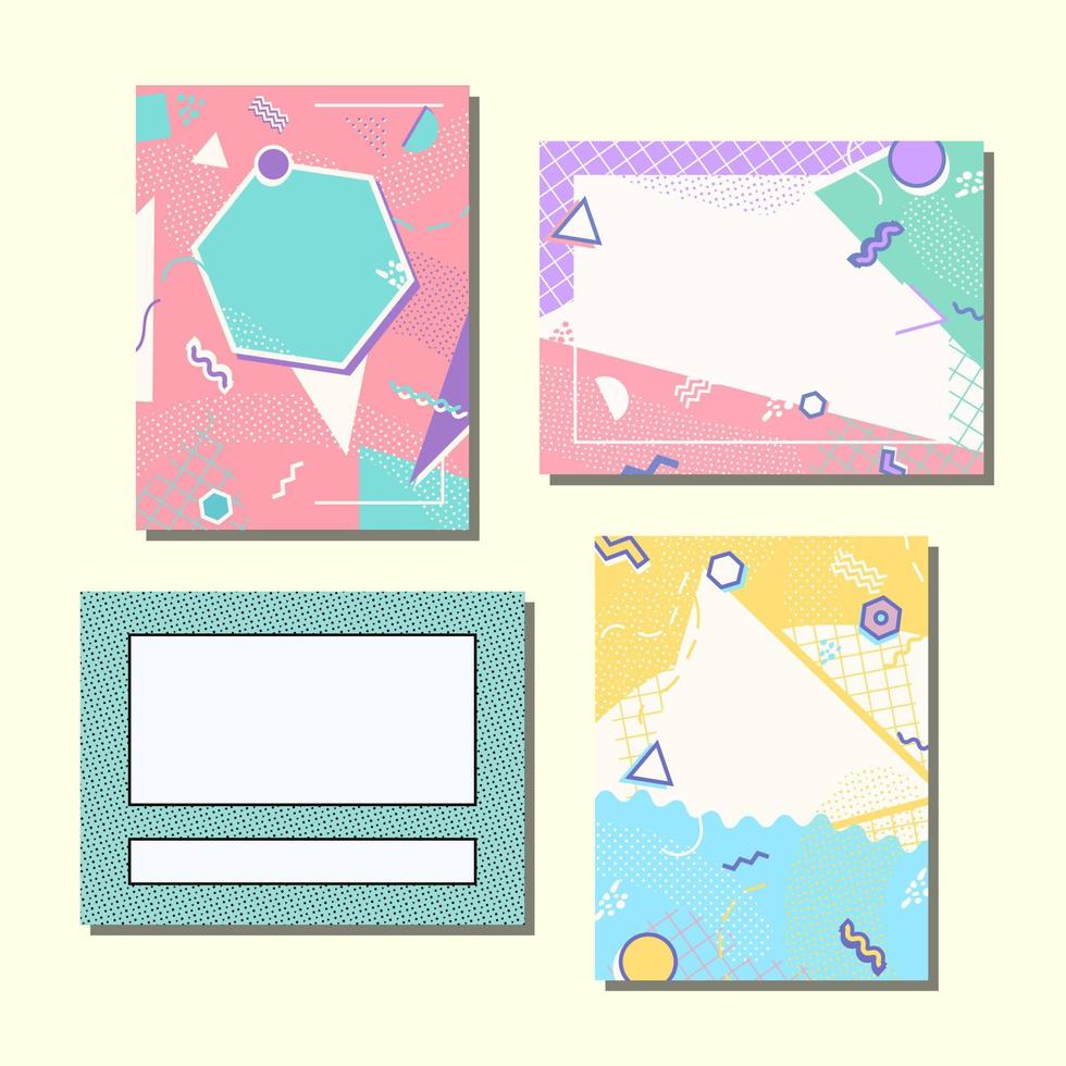 conjunto de cubierta de plantilla de fondo de color pastel de geometría neo memphis vector