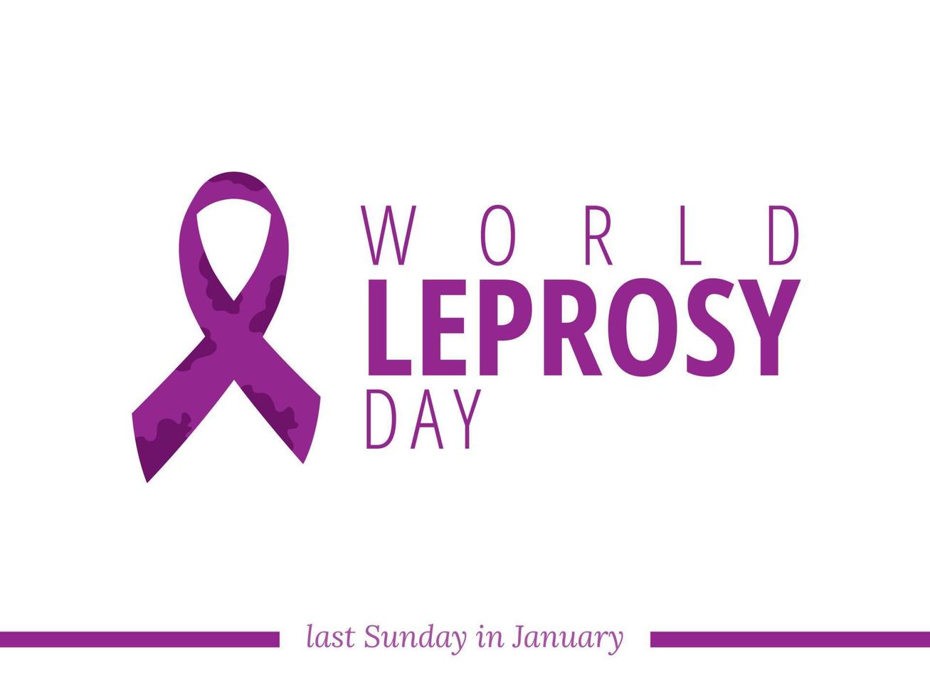 Ilustración de vector de día mundial de la lepra. Banner y plantilla del evento internacional de salud del cáncer con cinta morada.