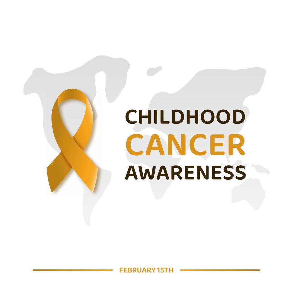 childhood cancer awareness day poster design with symbol realistic gold ribbon, vector illustration