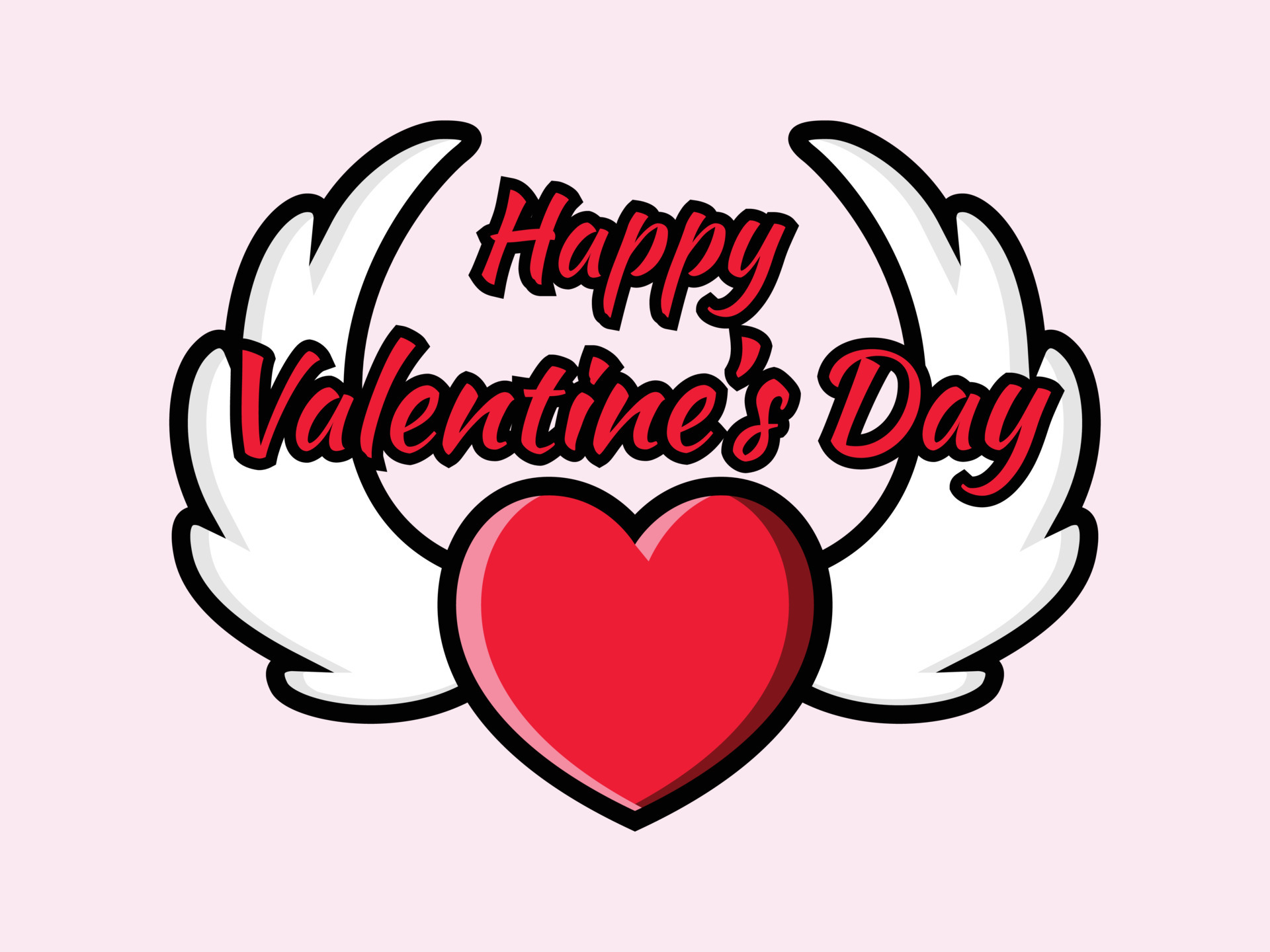 Happy Valentine's Day Greeting with heart and wings. Icon Illustration