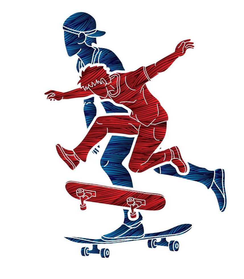 Skateboarder Group of Skateboard Players Action vector