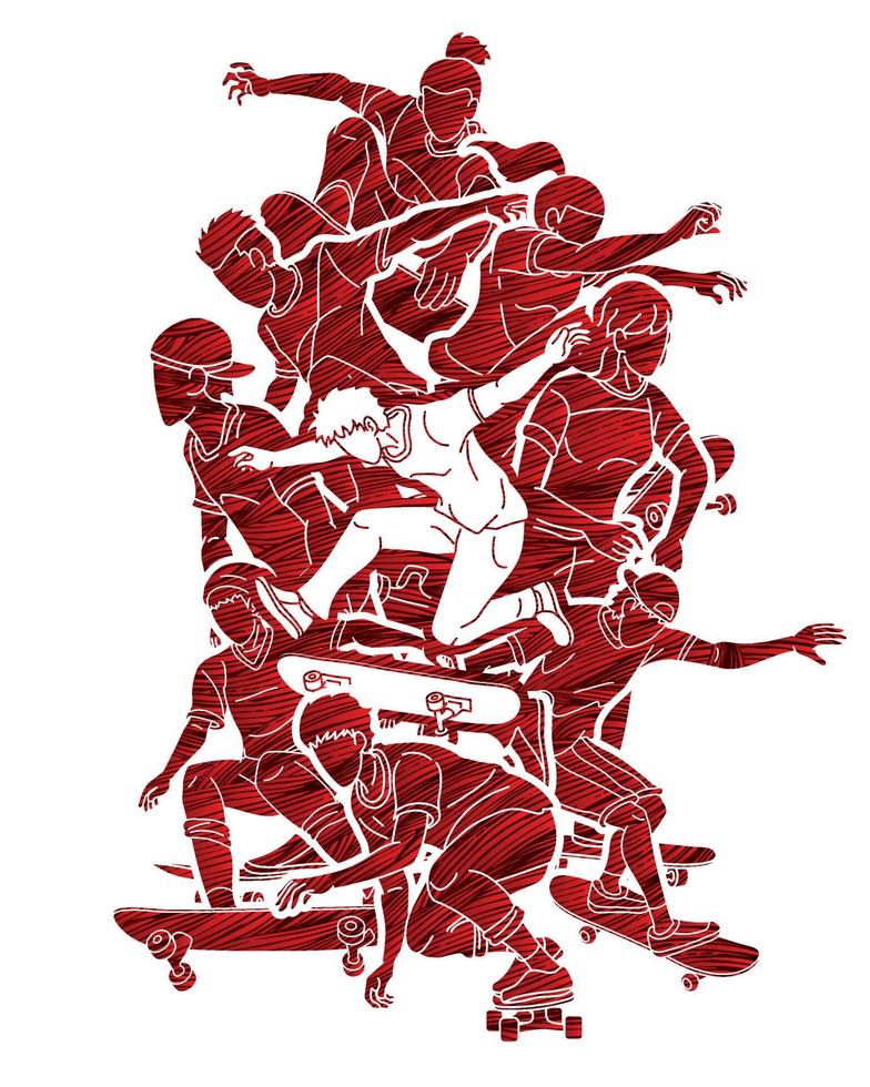 Silhouette Skateboarder Group of Skateboard Players Action vector