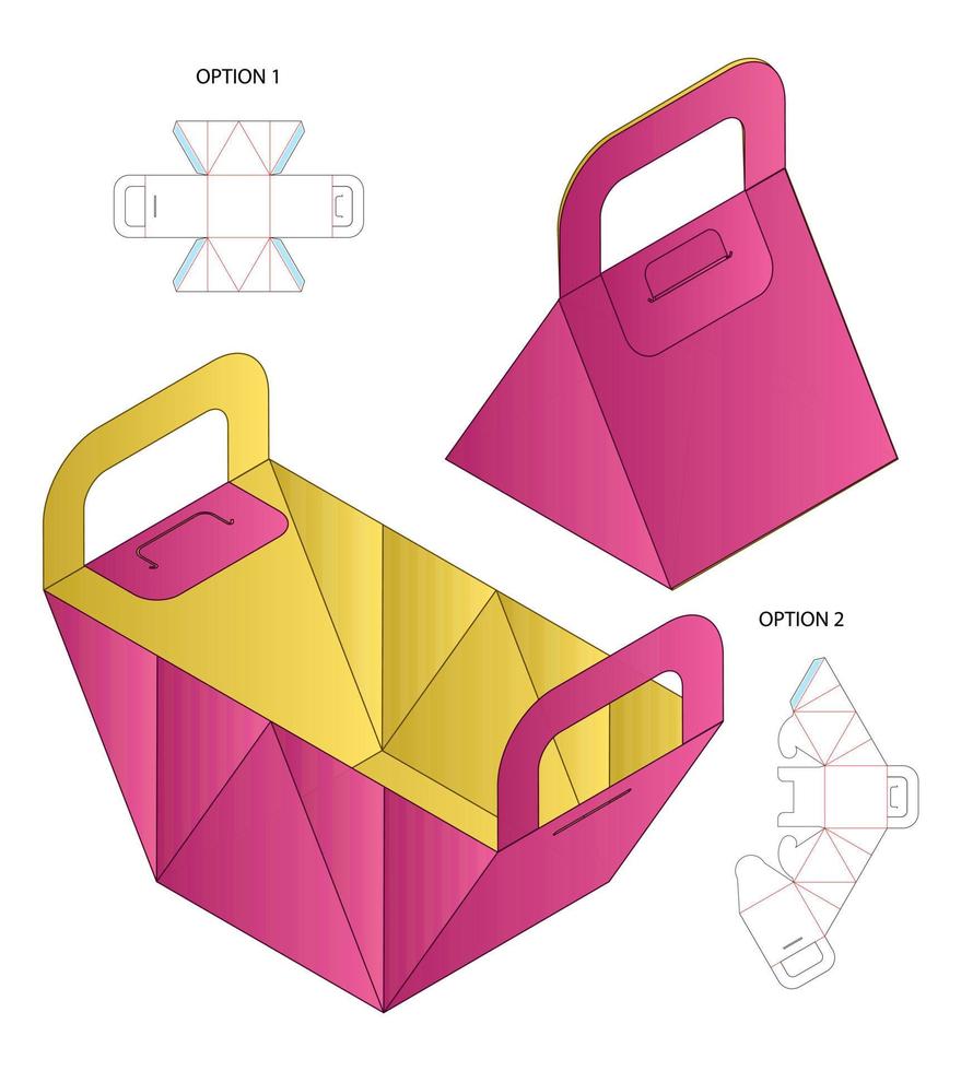 diseño de plantilla troquelada de embalaje de caja. Maqueta 3d vector