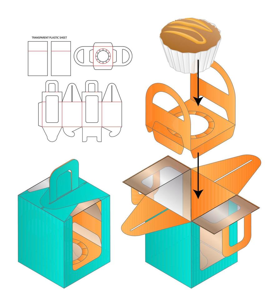 diseño de plantilla troquelada de embalaje de caja. Maqueta 3d vector