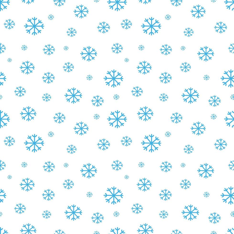 Snowflakes vector seamless pattern. Cute winter white background with blue snow. Flat abstract hand drawn print