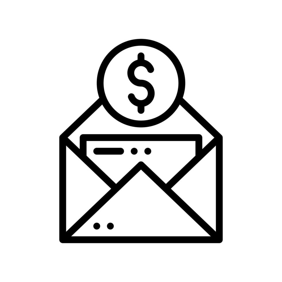 Envelope with money icon in line style. Vector illustration of business message
