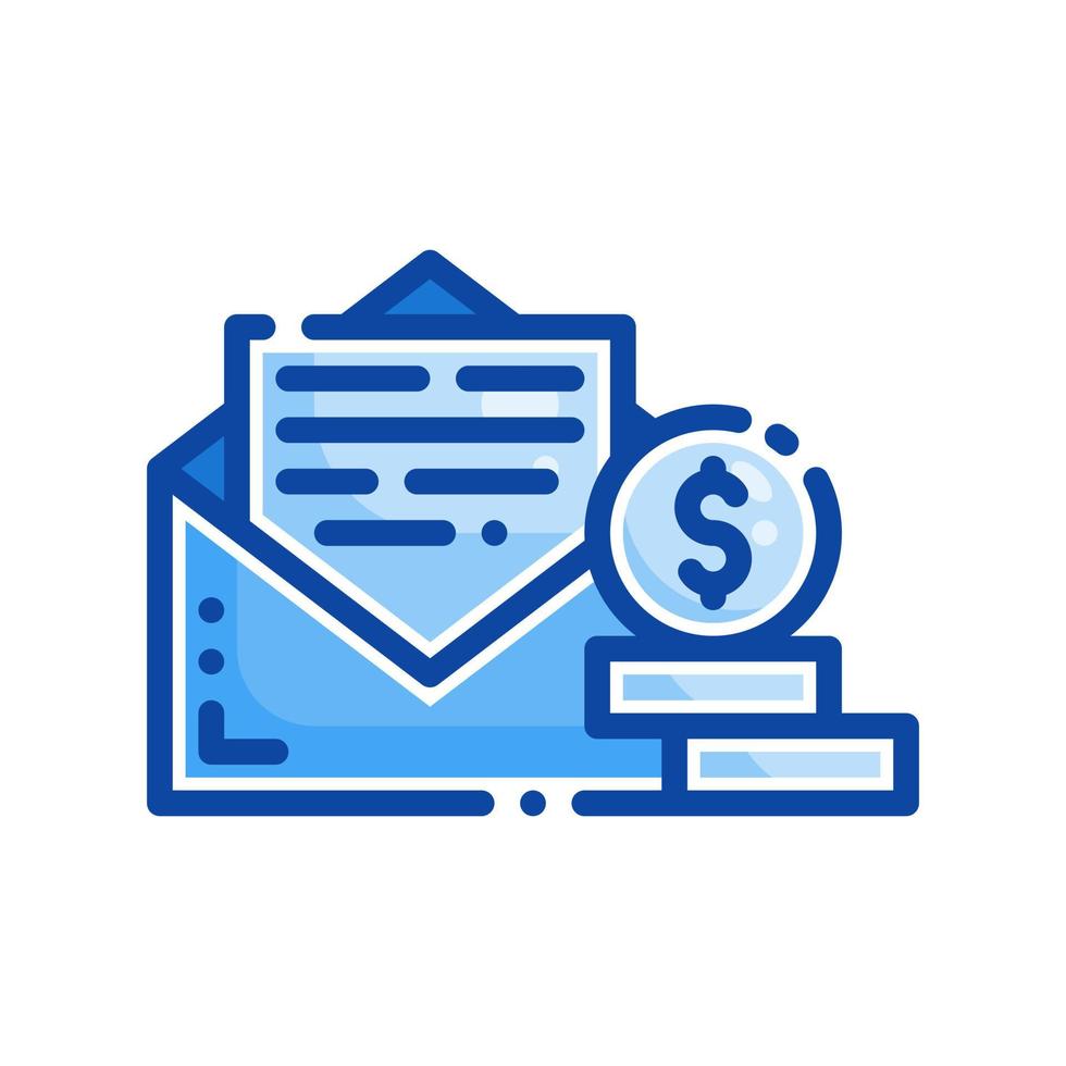 Envelope with money icon in filled line style. Vector illustration of business message