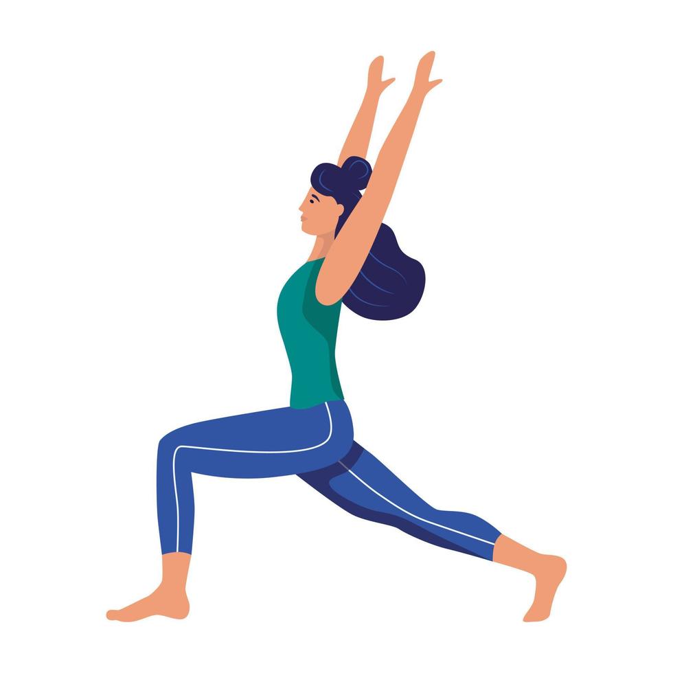 A young woman is doing yoga. The warrior's pose. Flat vector illustration