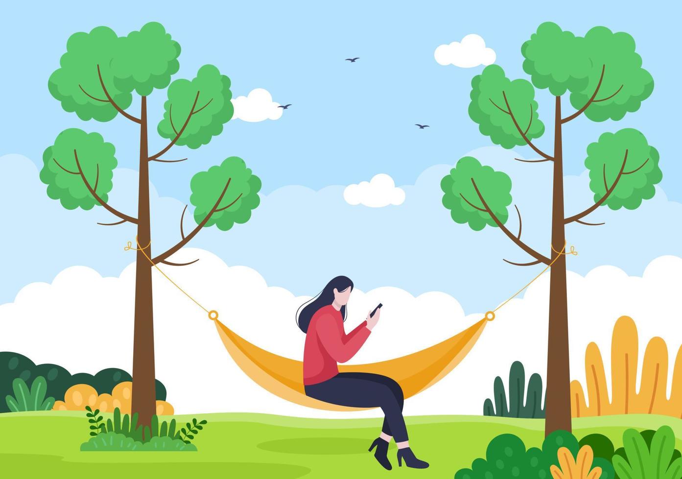 People Lying on Hammock Illustration vector