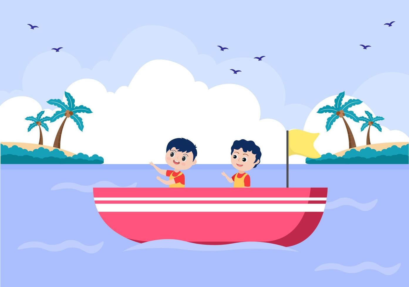 Sailing Boat with Sea or Lake View Illustration vector