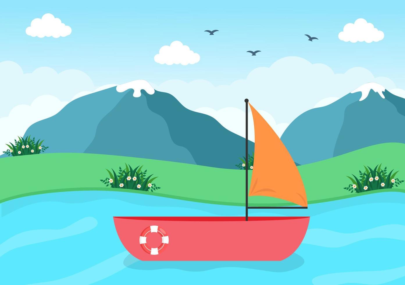 Sailing Boat with Sea or Lake View Illustration vector
