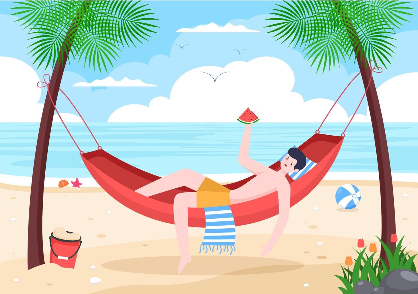 People Lying on Hammock Illustration vector